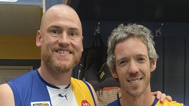 Former AFL players Jarryd Roughead and Bob Murphy lined up for Inverloch-Kongwak in the West Gippsland league on Saturday.