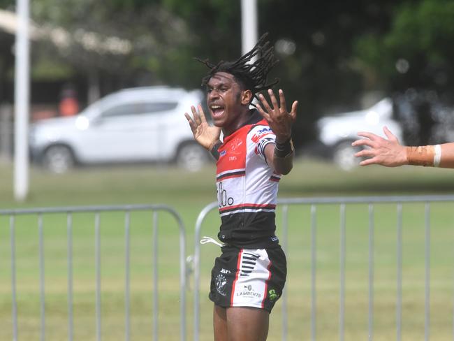 Kirwan State High School hosts St Patrick's College, Mackay, in round 1 of the 2025 Aaron Payne Cup. Kirwan's Manua Dau runs 60 meters for individual tray. Picture: Evan Morgan
