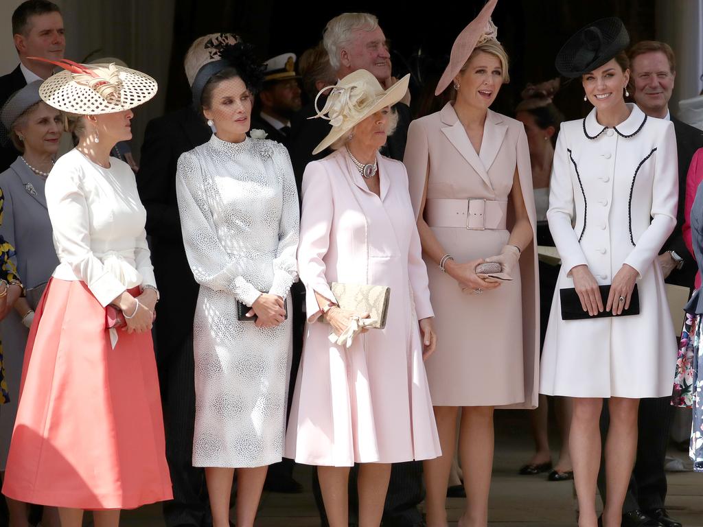 Sophie, Countess of Wessex, Queen Letizia of Spain, Camilla, Duchess of Cornwall, Queen Maxima of the Netherlands and Catherine, Duchess of Cambridge. Picture: Getty Images