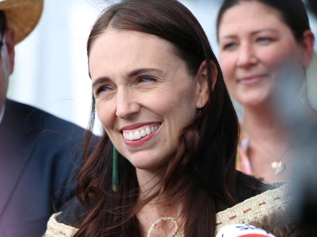 This handout photo taken and released on January 24, 2023 by the New Zealand Prime Minister's Office shows outgoing New Zealand Prime Minister Jacinda Ardern, seen wearing a ceremonial Maori cloak, during her last public engagement visiting the Maori settlement of Ratana in the North Island. - Ardern said January 24 she was grateful for her time in office, insisting that a sustained barrage of online abuse was not the reason for her shock resignation. (Photo by Handout / NEW ZEALAND PRIME MINISTER'S OFFICE / AFP) / RESTRICTED TO EDITORIAL USE - MANDATORY CREDIT "AFP PHOTO / NEW ZEALAND PRIME MINISTER'S OFFICE " - NO MARKETING NO ADVERTISING CAMPAIGNS - DISTRIBUTED AS A SERVICE TO CLIENTS