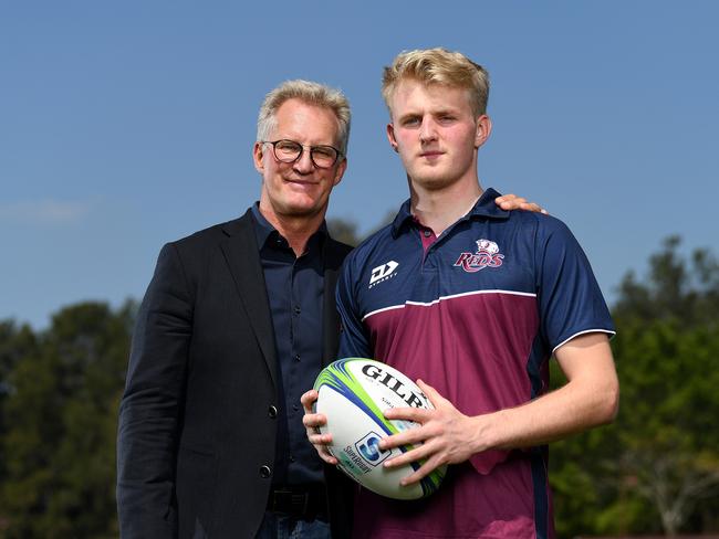 Reds debutant Tom Lynagh (right) is following in the footsteps of his father Michael Lynagh. Picture: NCA NewsWire/Dan Peled