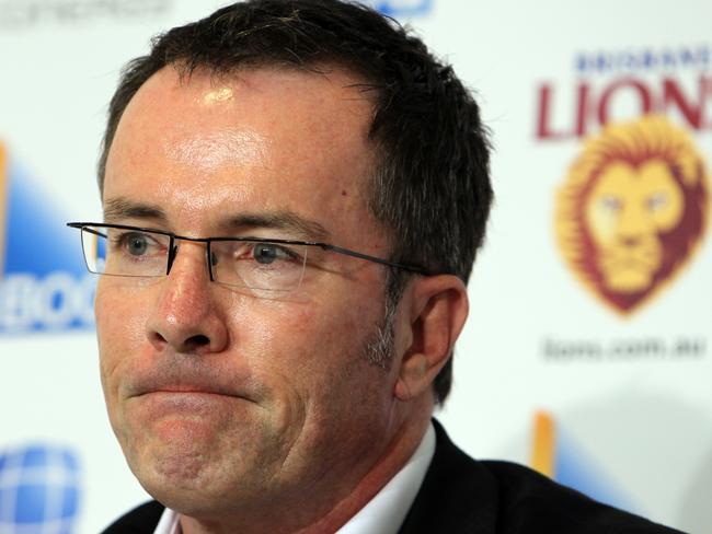 Sport.bcm.20.10.10 Lions Chiel Executive officer Michael Bowers has stepped down Press conf Gabba on Right Chairman Angus Johnson. Pic Glenn Barnes Story Greg Davies