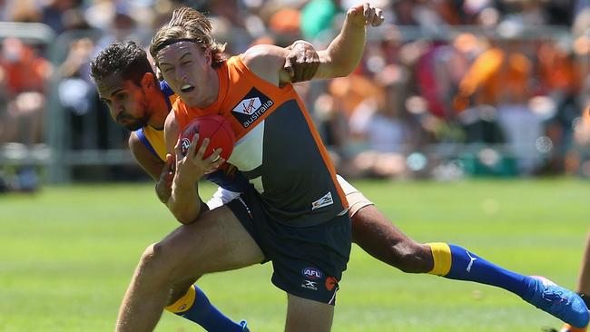 Lewis Jetta tackles Will Setterfield at Narrandera.