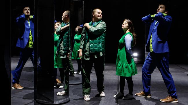 Restless Dance Theatre’s Charlie Wilkins, Jianna Georgiou, Bhodi Hudson in Shifting Perspectives at the Queens Theatre, as part of Illuminate Adelaide. Picture: Matt Turner.