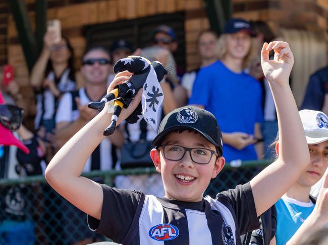 AFL Grand Final Parade Melbourne, Collingwood and Brisbane fans line the streets of Birrarung Marrto see their favourite players on their way to the MCG live site. Picture: Jason Edwards