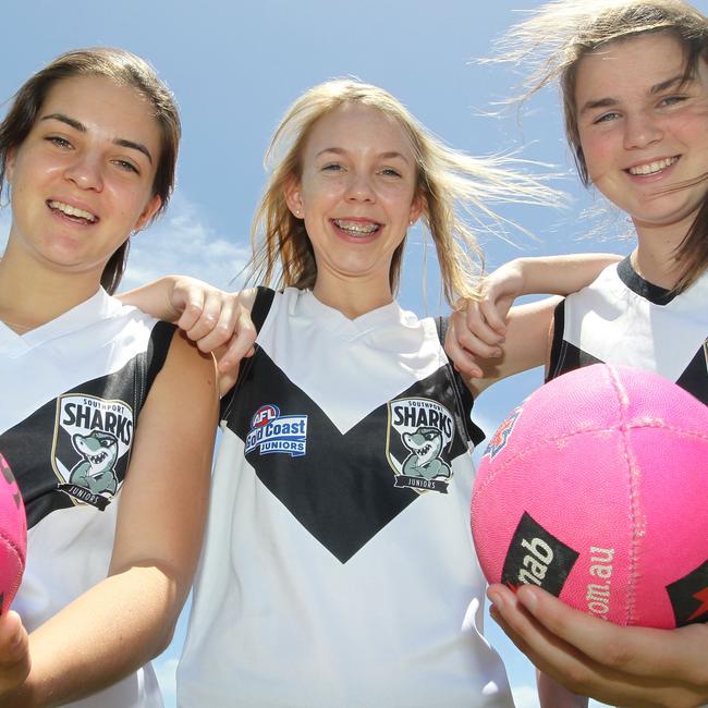 Southport Sharks are putting together an U/15 all girls team and are looking for members.Left to right Kirsten Broadway 15 , Grace Hallewell 15 and Annie Krzyska 13 are ready to play.