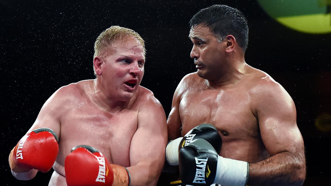 Justin Hodges, right, defeated Ben Hannant in Brisbane in June. Picture: Albert Perez/Getty Images