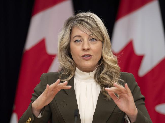 FILE - Canada Foreign Affairs Minister Melanie Joly responds to a question during a news conference on tariffs, Wednesday, March 12, 2025, in Ottawa. (Adrian Wyld/The Canadian Press via AP, File)