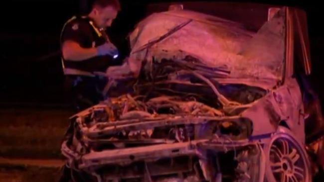 Shannon Juriansz’s Nissan Skyline after the crash. Picture: 7 News