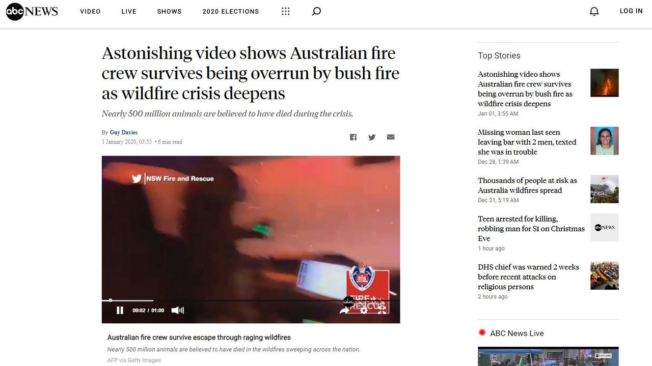 ABC News in the US shared terrifying footage of firefighters amid a blaze.