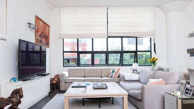 Clean, lean, austere and oh-so-peaceful — the living room at CEO of Frank PR Annalise Brown's home. Picture: Flavio Brancaleone