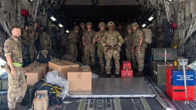 British soldiers as they arrive in Kabul.