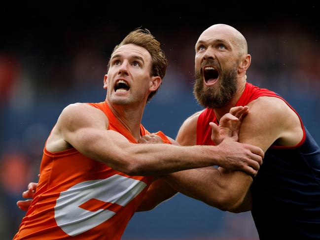 Lachlan Keeffe had the last laugh over Max Gawn. Picture: Dylan Burns/AFL Photos via Getty Images.