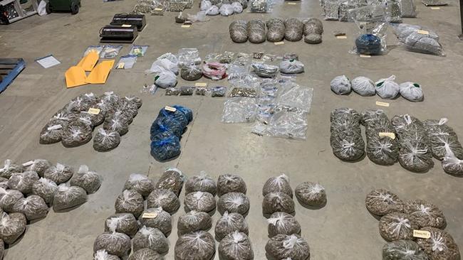 Police found 84kg of dried cannabis in a shipping container of a Mawson Lakes warehouse. Photo: SA Police