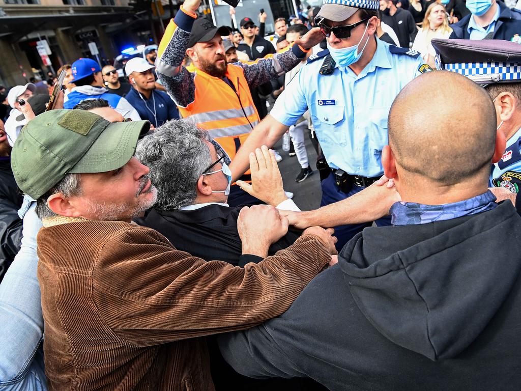 Dramatic scenes erupted at the Sydney protest. Picture: NCA NewsWire/Bianca De Marchi