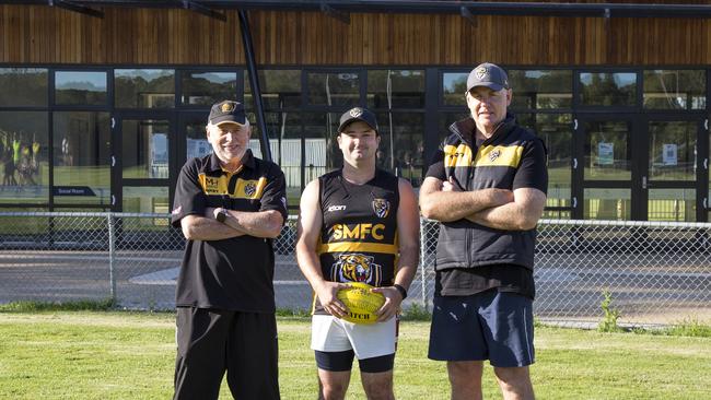 South Mornington president Colin O’Neill, reserves coach Chris Lehman and senior coach Terry Brennan.