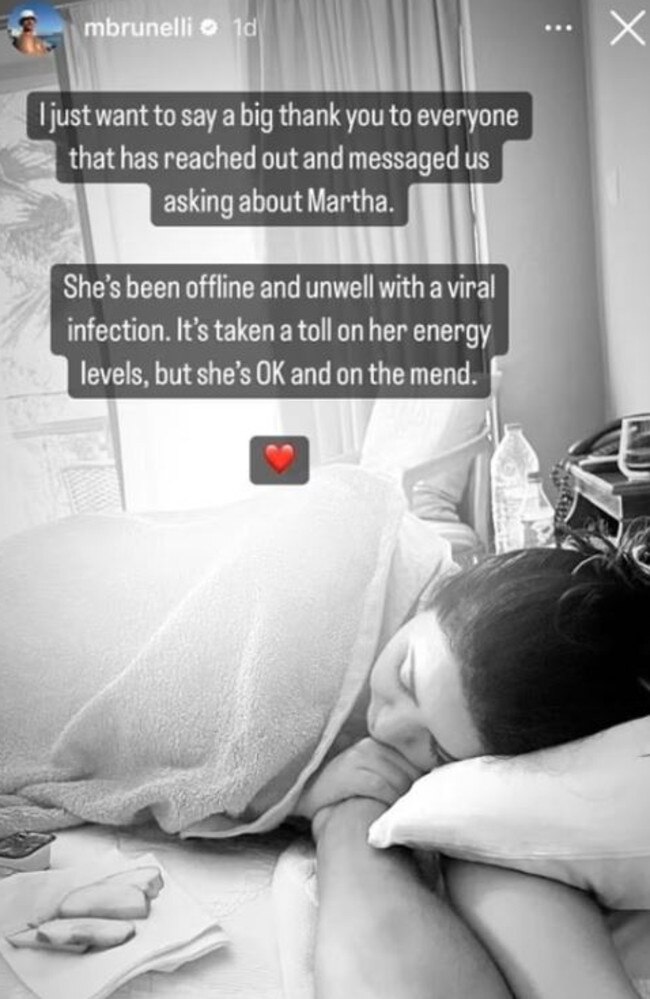 He previously revealed she had caught a ‘viral infection’ overseas. Picture: Instagram/MarthaKalifatidis