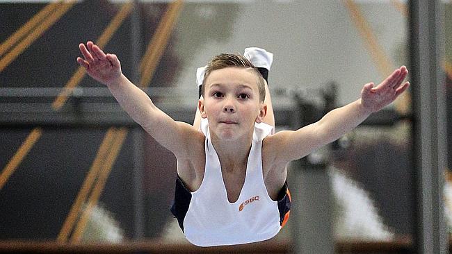 Hassall Grove gymnast Caleb Burton in training at Gymnastic Australia's elite centre at Rooty Hill.