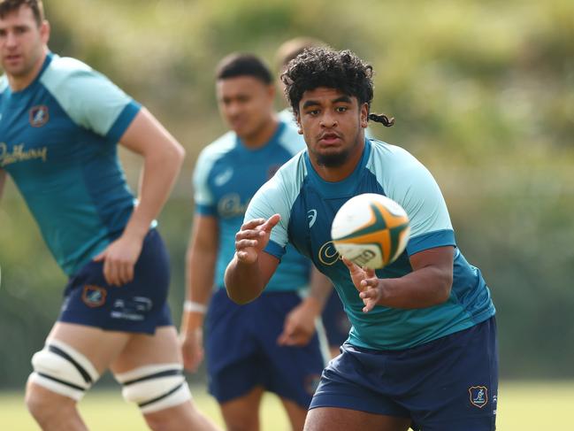 Isaac Kailea during a Wallabies training session at Ballymore Stadium. Picture: Getty Images