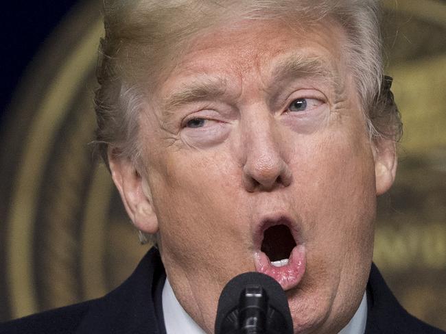 TOPSHOT - US President Donald Trump speaks during a retreat with Republican lawmakers at Camp David in Thurmont, Maryland, January 6, 2018. / AFP PHOTO / SAUL LOEB