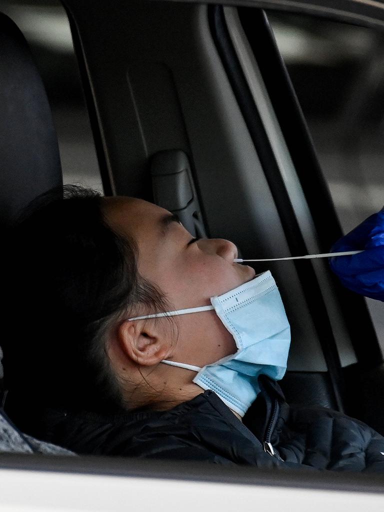 A man receiving a Covid-19 test in Sydney while the city remains in lockdown. Picture: NCA NewsWire/Bianca De Marchi