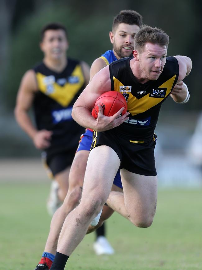 Action from the match between the Cobram and Mulwala in the Murray league this year. The MFL is looking to start up another competition that will include Tocumwal which left the Picola league at the start of the season. Picture: Yuri Kouzmin