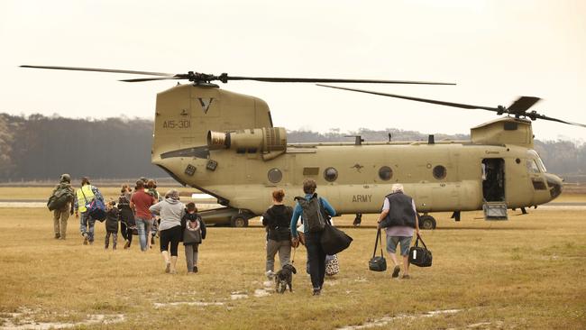 The Army used Mallacoota airport during the Black Summer bushfires to evacuate residents and tourists stranded in the area. Picture: David Caird