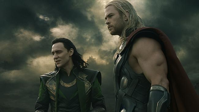 Loki (Tom Hiddleston) and Thor (Chris Hemsworth) in a scene from Marvel's Thor: The Dark World.