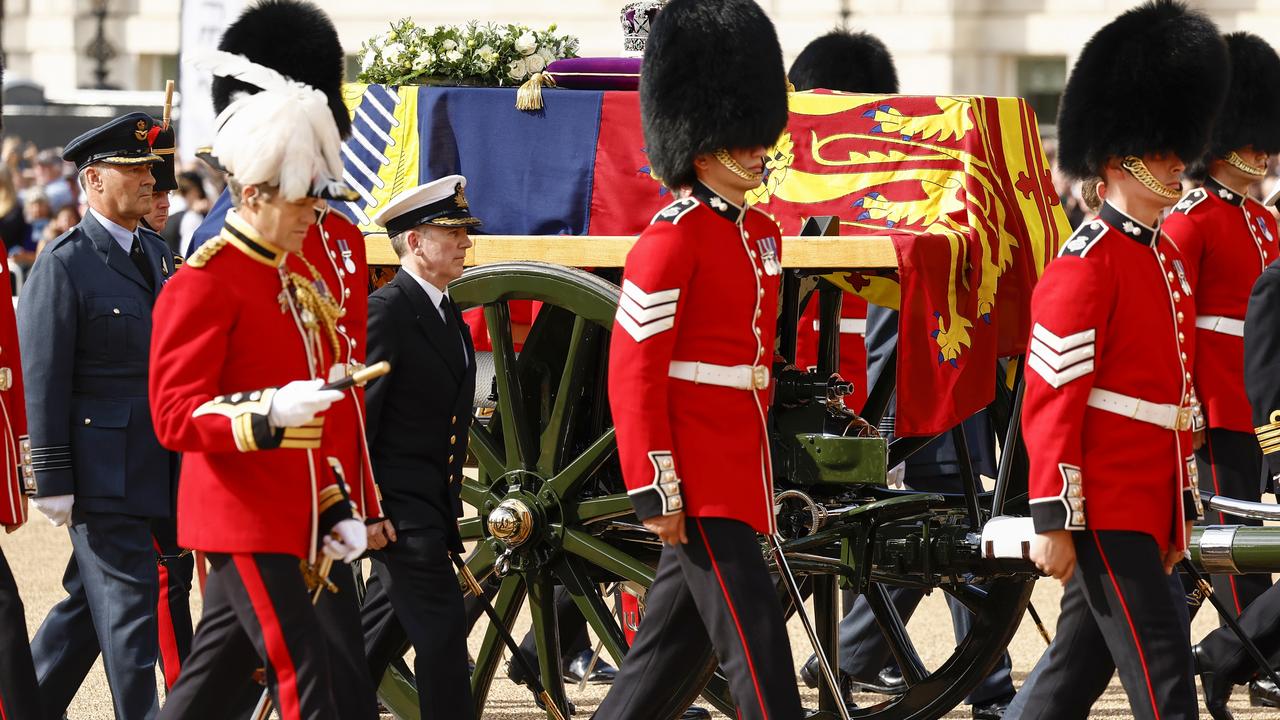 The Queen’s coffin left Buckingham Palace for the final time. Picture: Jeff J Mitchell/Getty Images