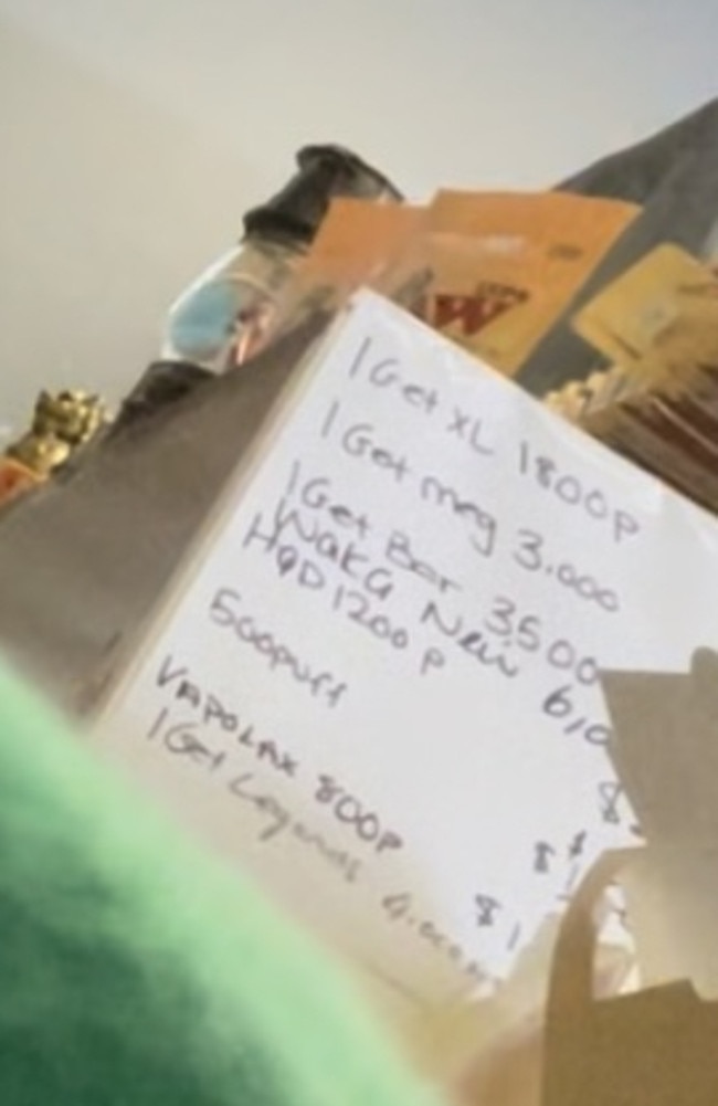 A handwritten price list at a Geelong store which sells vapes.