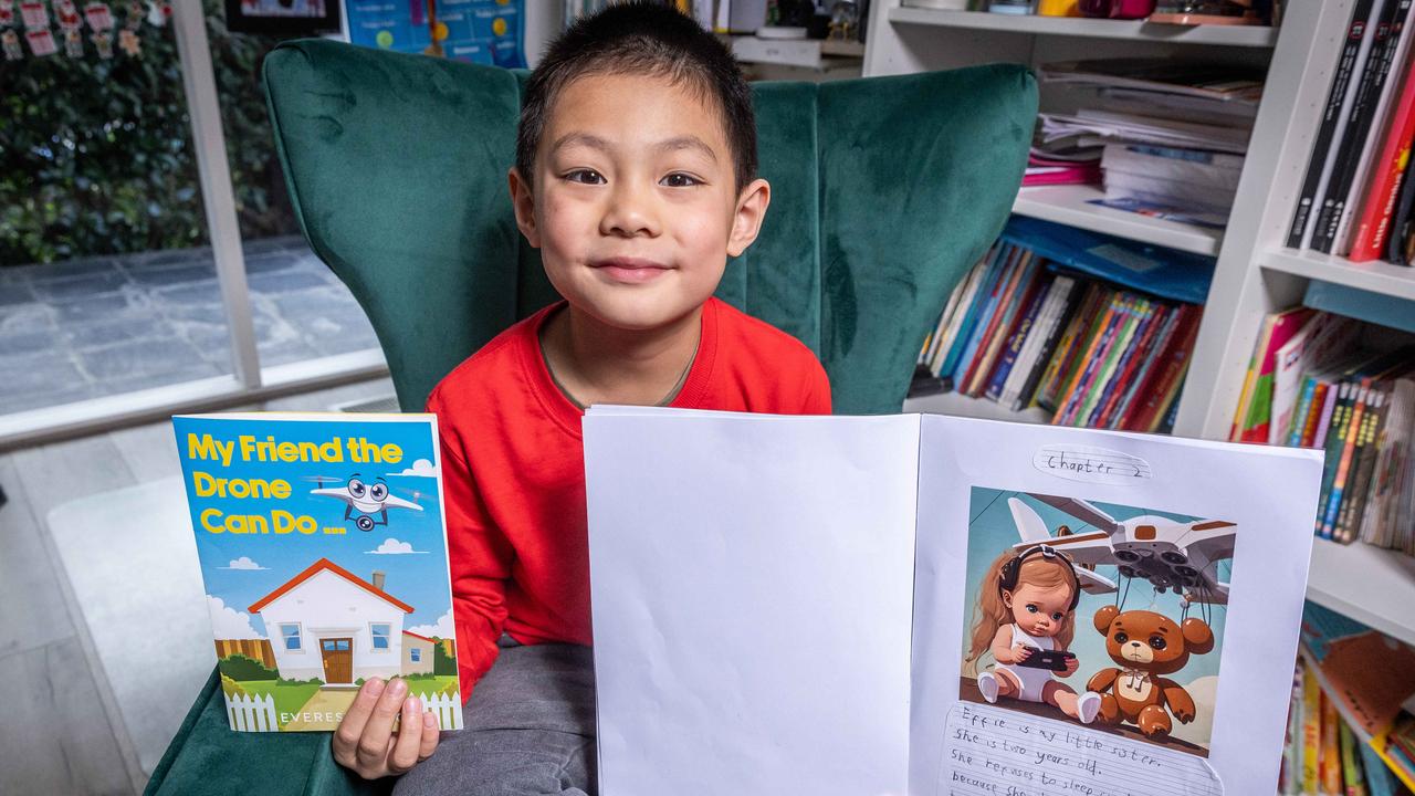 2023 Kids News Short Story Competition winner of the K-2 category, Everest Song, 7, now in Grade 2 at Serpell Primary School, had his story, My Friend the Drone Can Do, turned into a published book by HarperCollins as part of his prize. Picture: Jake Nowakowski