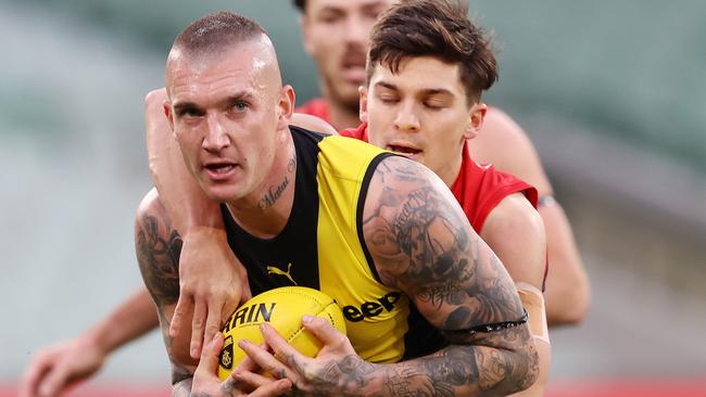 Dustin Martin performs on the big stage, highlighted by his two Norm Smith Medals. Picture: Michael Klein