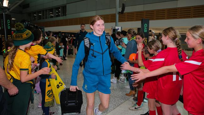 The Matildas Team are seen arriving at Sydney Domestic Airport as fans gather to greet them. Picture Newscorp: Daily Telegraph / Gaye Gerard