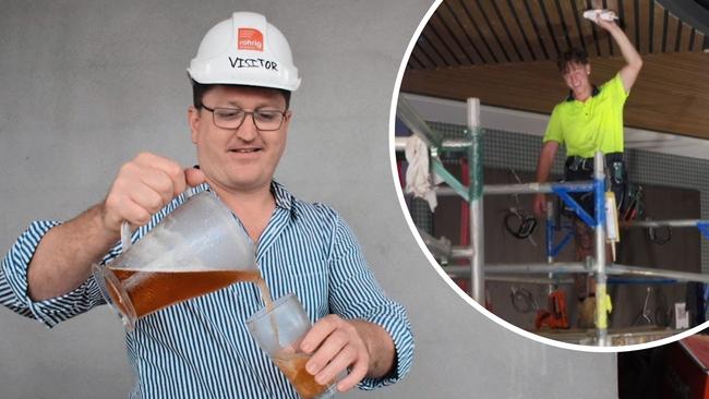 Michelton‘s iconic Brook Hotel soon to re-open after redevelopment. Venue manager Callum Foo pours one of the first beers in the new venue. Picture: Endeavour Group