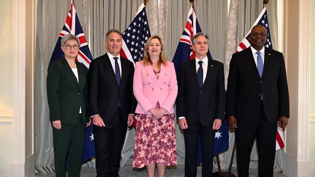 The Minister for Foreign Affairs, Senator the Hon Penny Wong, Deputy Prime Minister and Minister for Defence, the Hon Richard Marles MP, Queensland Premier Annastacia Palaszczuk, Secretary of State Antony J. Blinken and Secretary of Defense Lloyd J. Austin III. Picture: Dan Peled / NCA NewsWire