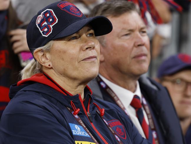 MELBOURNE , AUSTRALIA. May 26 , 2024.  Round 11. Melbourne vs St Kilda at the MCG.    Melbourne president Kate Roffey and CEO Gary Pert  . Pic: Michael Klein