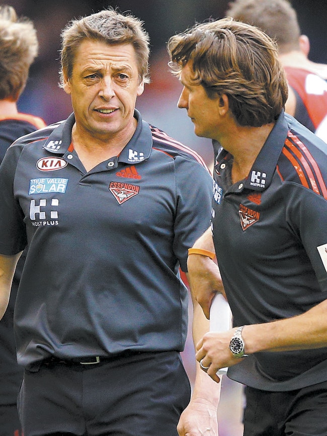 Mark Thompson and James Hird. Picture: Michael Dodge/Getty Images