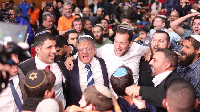 Ben-Gvir, in blue-striped tie, attended a conference last month in Jerusalem that called for the re-establishment of Israeli settlements in Gaza. Picture: Shutterstock/WSJ