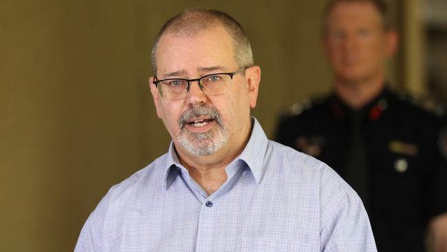 Dr Peter Aitken during a Covid press conference in Brisbane. PHOTO: Annette Dew