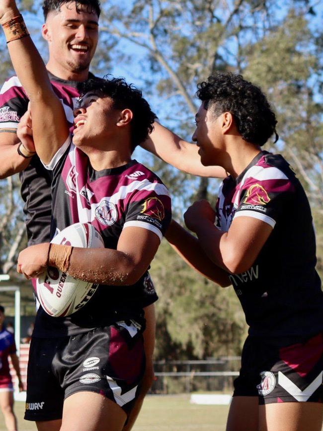 Marsden SHS celebrate a Walters Cup try.