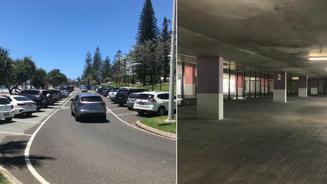 Drivers circling around Mooloolaba's streets instead of taking up the hundreds of free spaces at the $18 million new paid parking facility at Brisbane Rd.