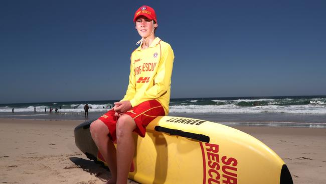 Lifesaver Will Prentice who saved a man who was surfing just north of the Currumbin Creek pictured at Tallebudgera SLSC. Photograph : Jason O'Brien