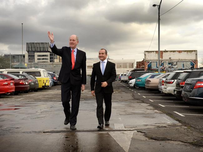 Minister for Education, James Merlino and Member for Richmond, Richard Wynne, visited the proposed site for the new Richmond Secondary College. Picture: Kylie Else