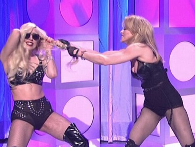 Madonna and Lady Gaga once poked fun at their supposed feud during a Saturday Night Live skit. Picture: Supplied