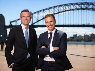 NSW Premier Dominic Perrottet and Daily Telegraph editor Ben English at the 2021 Daily Telegraph Bradfield Oration on Thursday. Picture: Richard Dobson