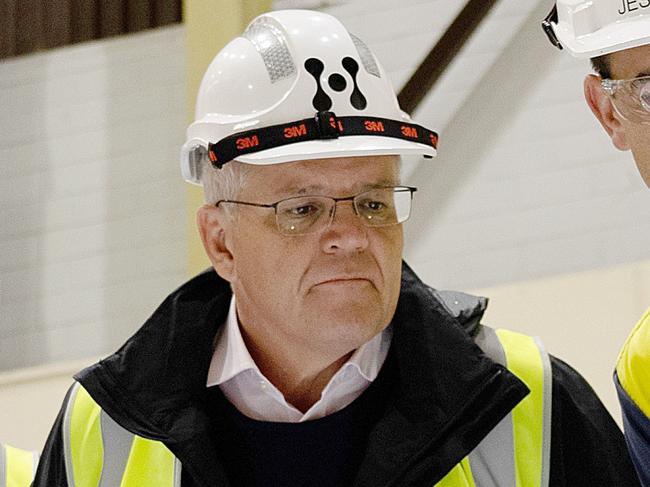 Australian Prime Minister Scott Morrison with  Tasmanian Minister Guy Barnett,  Liberal candidate for Lyons Susie Bower, and  Federal Minister Angus Taylor during their visit to Devil's Gate Hydroelectric Power Station in Tasmania. April, 03, 2022.  Picture: Supplied by PMO via NCA NewsWire