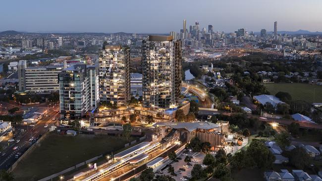 An artist’s impression of the $750 million Albion Exchange development, with Aveo’s Albion Mill site (the bare land) displayed in the lower left of the image. IMAGE: GEON PROPERTY