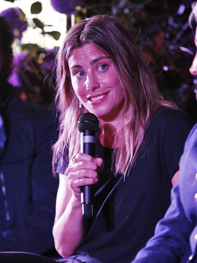 Brooke Satchwell speaks to the media. Picture: Sam Ruttyn