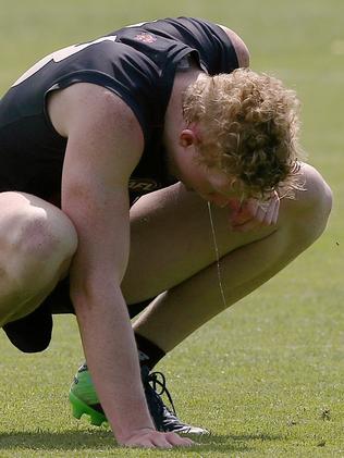 Oliver feels the impact afterwards. Picture: Wayne Ludbey