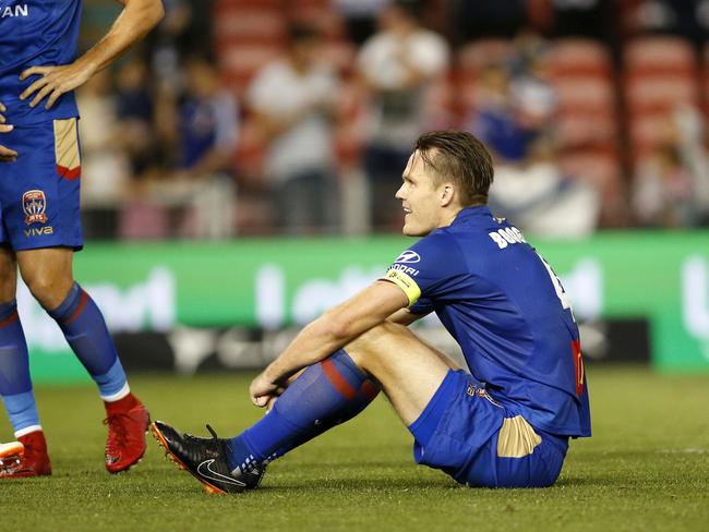 Nigel Boogaard of the Jets after the loss to Melbourne Victory after the Round 3 A-League match between the Newcastle Jets and Melbourne Victory at McDonald Jones Stadium in Newcastle, Saturday, November 3, 2018. (AAP Image/Darren Pateman) NO ARCHIVING, EDITORIAL USE ONLY